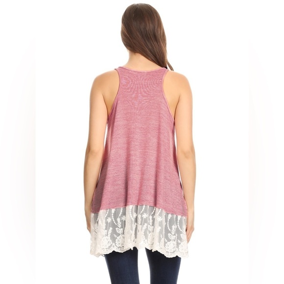 Umgee Pink Floral Lace Tunic Tank top Size Large - Picture 2 of 12